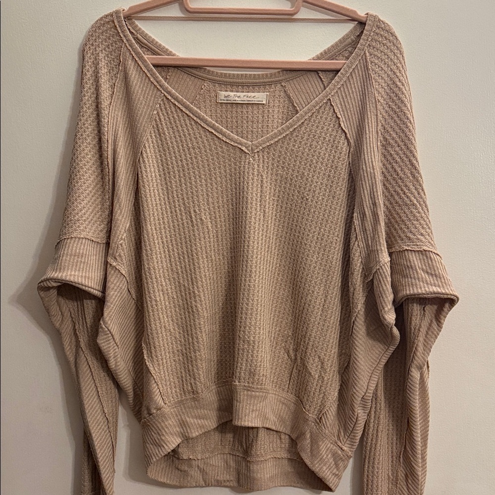 FP We The Free Size XS Tan Santa Clara Textured Thermal Long Sleeve V-Neck Top - Picture 4 of 14